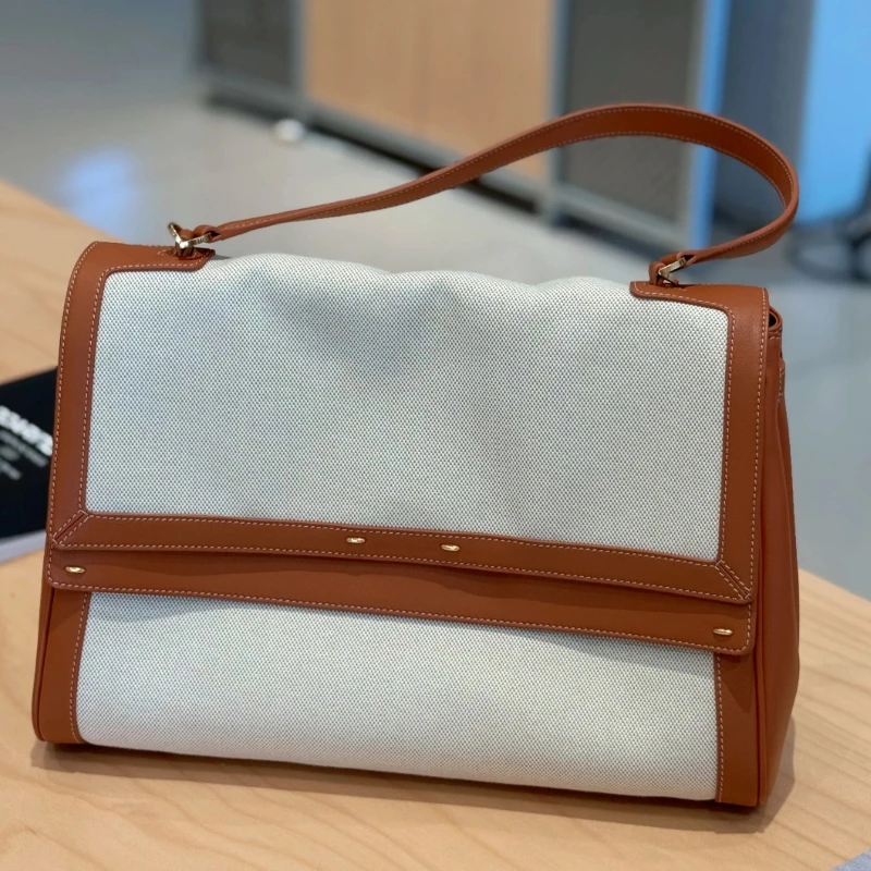 

Women's Fashionable Canvas Patching Leather Multi-purpose Business Briefcase Large Capacity Single Shoulder Bag Large Capacity
