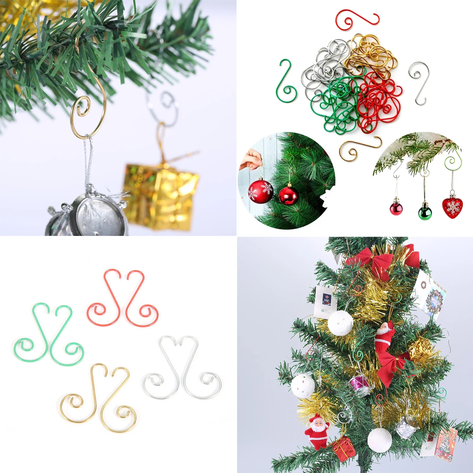 20Pcs Christmas Tree Hooks Hanging Pendants Christmas Decoration S-Shaped Metal Hook Home Party New Year Ornaments Hanger Hooks