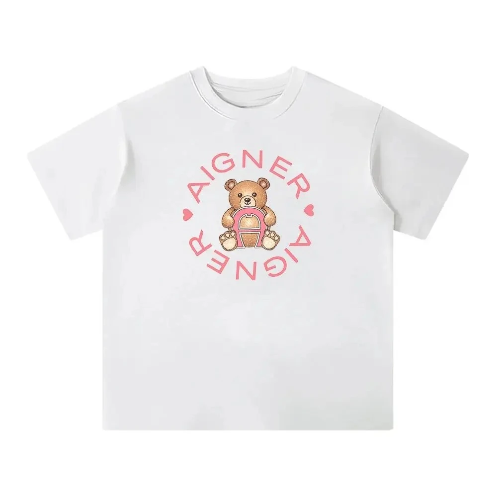 

Summer Girls' T-shirt Children's Top Children's Fashionable Casual Clothing Letter Bear Cartoon Printed Baby Girl Top T-shirt