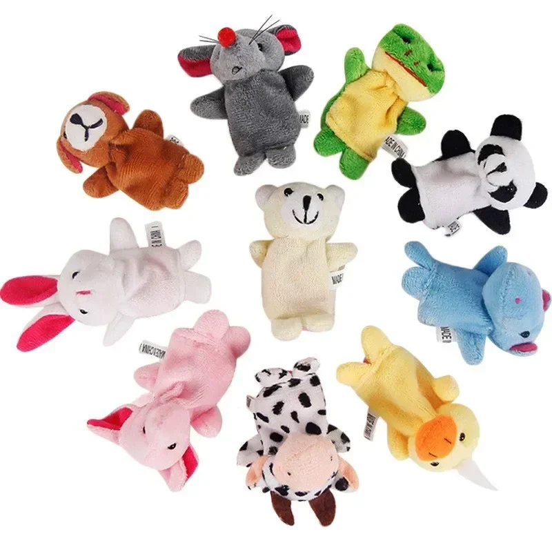 2pcs Finger Toys Baby Mini Hand Puppets Creative Cartoon Animal Plush Toy Pacifying Doll Kawaii Birthday Gifts Interactive Game