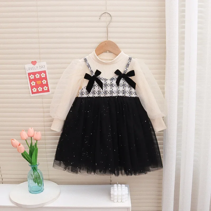 Newborn Baby Girl Princess Dress Spring Autumn Korean Version Bubble Sleeves Bow Dress Toddler Infnat Girl Mesh Dress