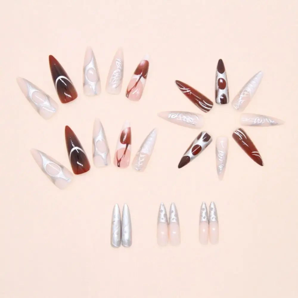 Faux ongles Stiletto longs en amande pour femmes, 24 pièces, avec rayures irrégulières, détachables, doux et frais, à pression