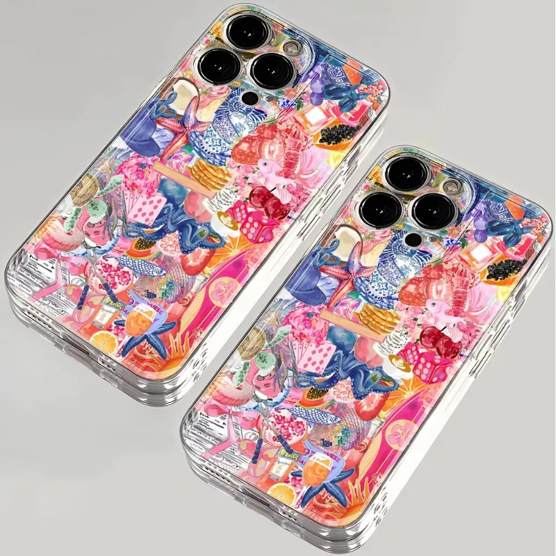 

Seaside Scenery Wine Lemon Clear Phone Case For iPhone 16 15 11 12 14 13 Pro Max Mini X XSMax XR 7 8 Plus SE4 16e Silica Covers