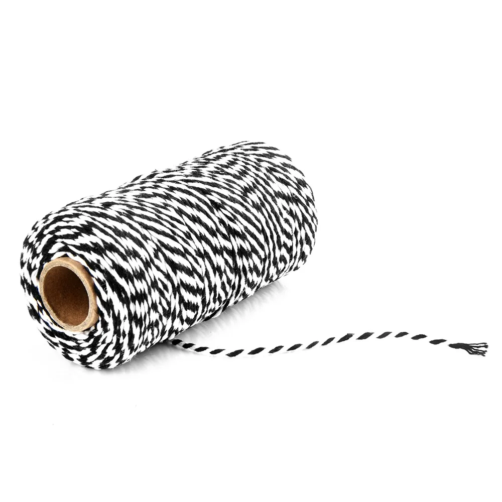 2mm 100 meters/roll black and white cotton bakers twine string cord 2mm cotton line for Gift Packing Craft