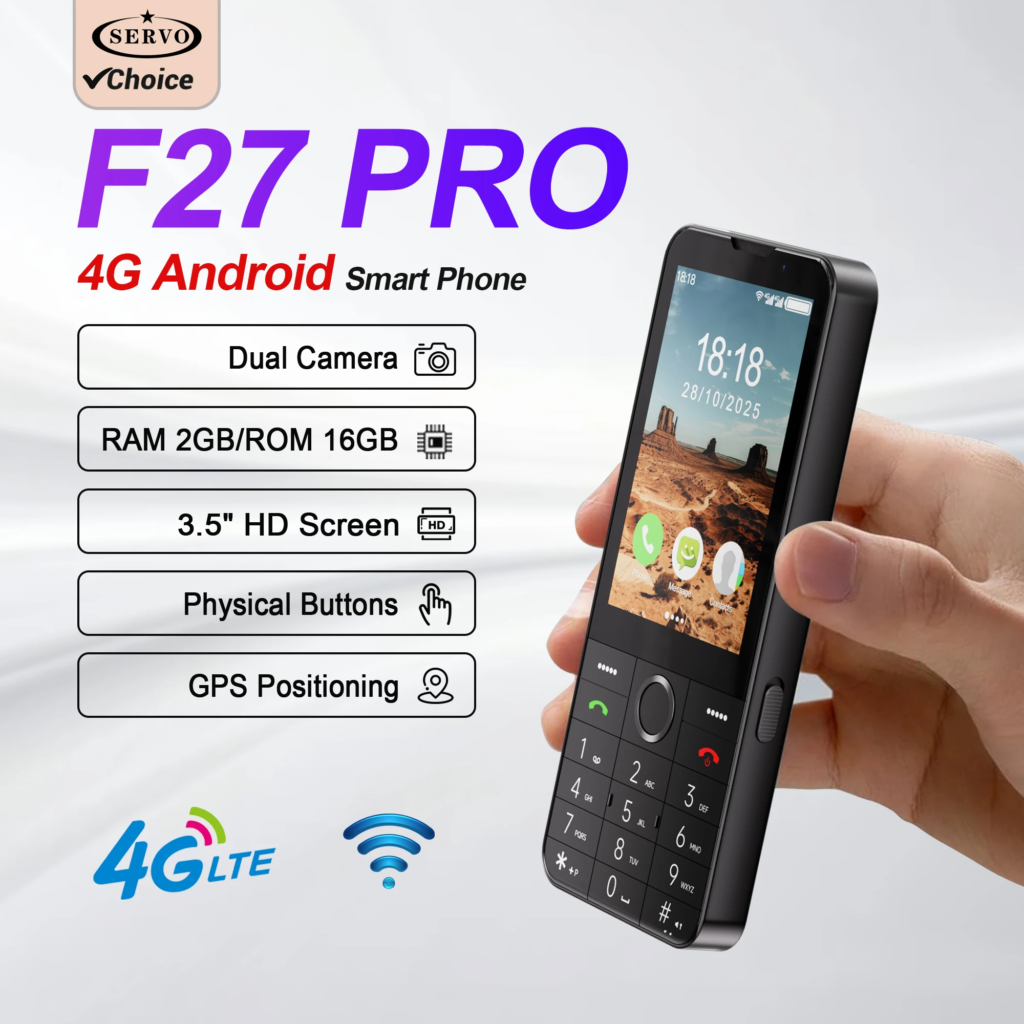 SERVO F27 PRO Android Button Smartphone 4G LTE 2GB+16GB Play Store Speed Dial WiFi Dual SIM 3.5
