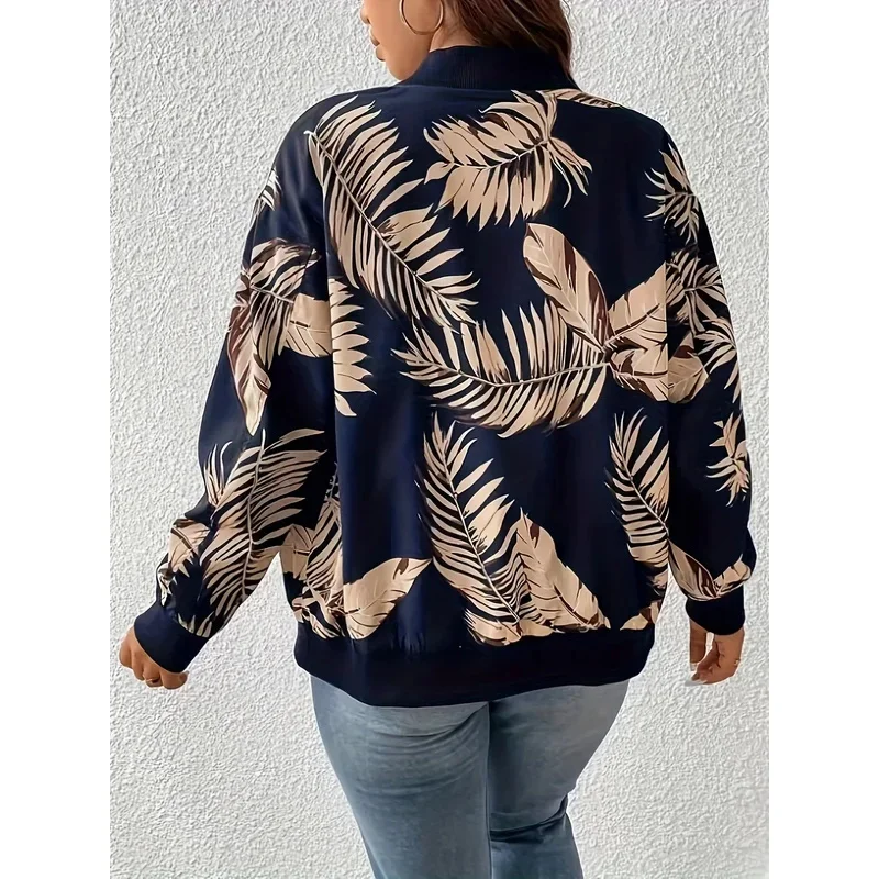 

Plus-size fashion casual baseball collar jacket with floral print