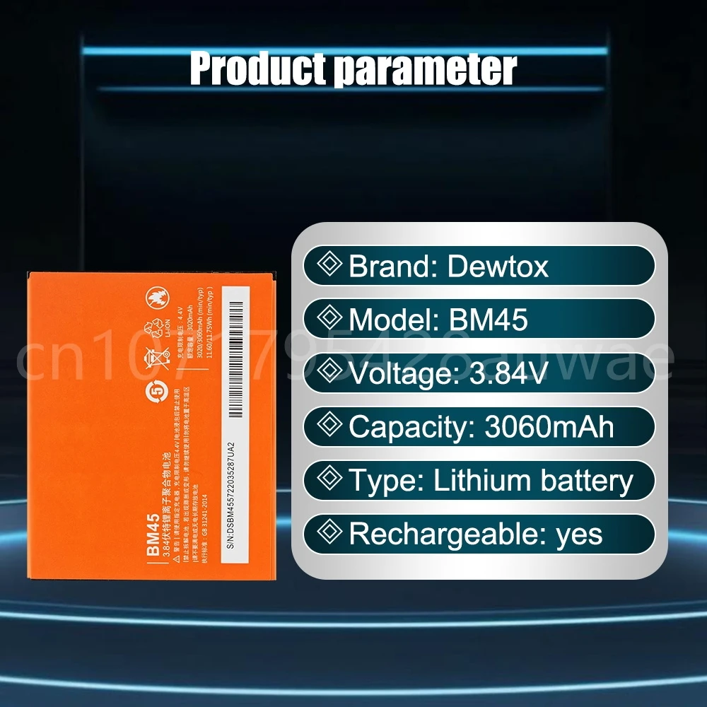 Replacement Battery for Xiaomi Mi Redmi Note 2 Redmi Nota2 Redrice Note2 BM45 Rechargeable Phone Battery 3020mAh