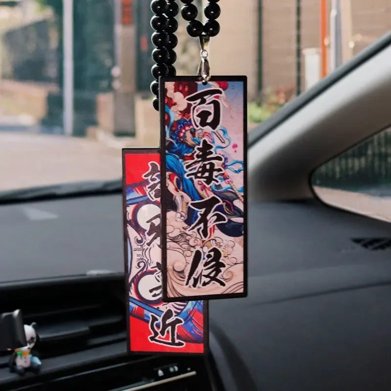 Car Ornaments Cute Cartoon Double Sided Pendant Car Rearview Hanging Mirror Decoration Chinese Retro Style Creativity Acrylic