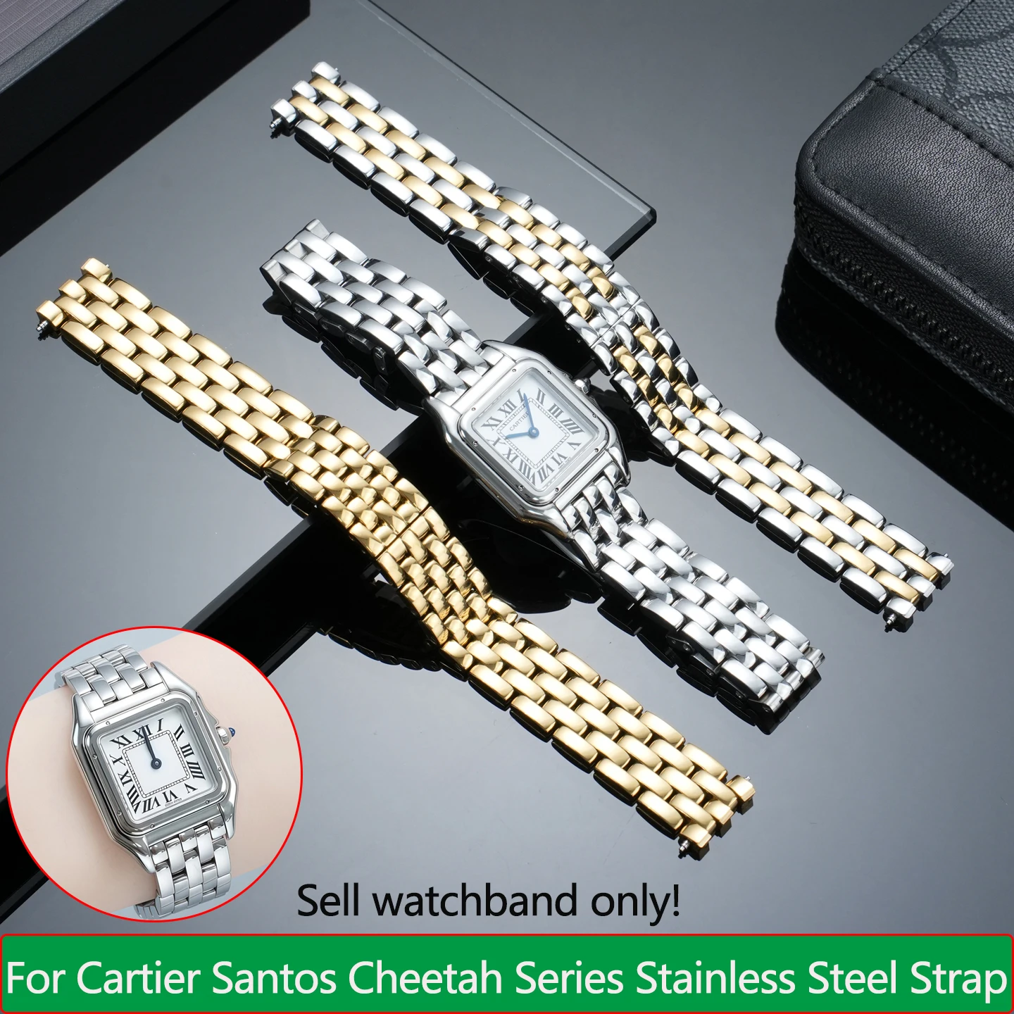 

Новый металлический ремешок для часов 12 мм, 15 мм, 18 мм для Cartier Santos Cheetah Series W25064Z5, ремешок из твердой нержавеющей стали, женский браслет