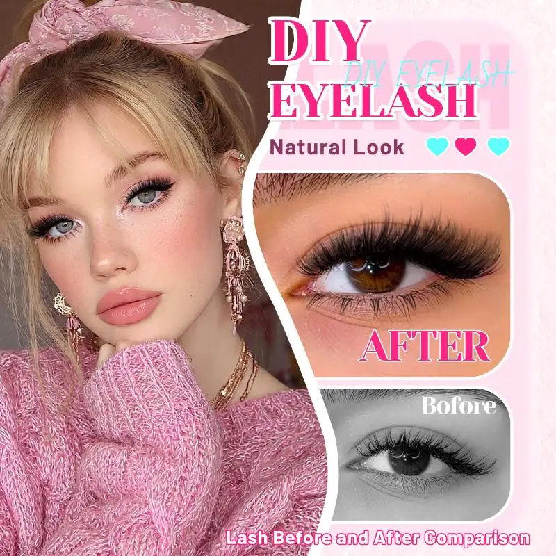 textureD Curl Flat Mixed Eyelash Extension Cluster Kit 9 16mm DIY Lash Set Lightweight Volume For Day and Night Makeup
