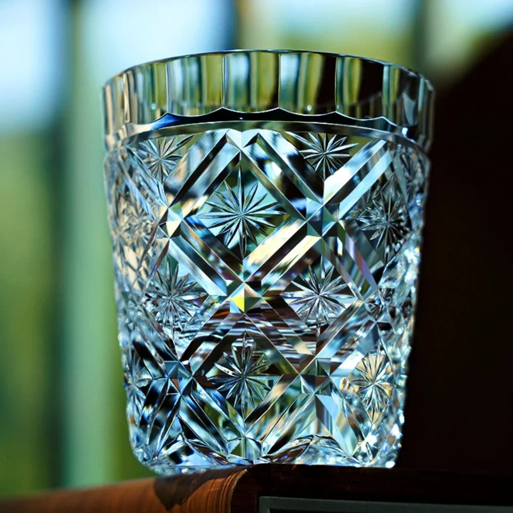 Top Luxury K9 Crystal Edo Kiriko Whiskey Glass Vintage Carving Wine Cup Brandy Snifter Whisky Rocks Gift For Dad Husband Boss