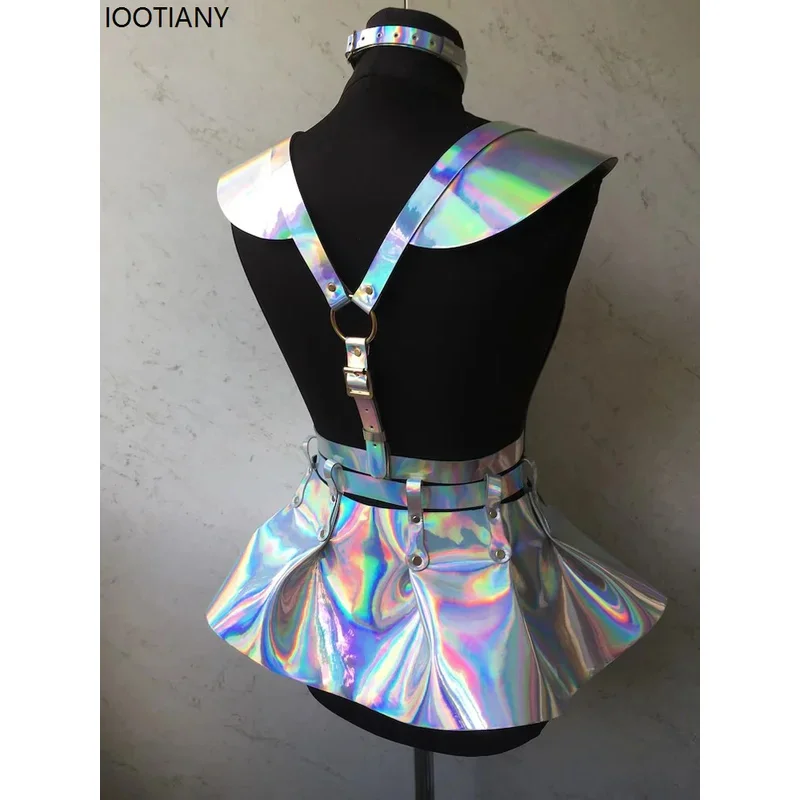 25COSFashion المرأة لامعة شرابة البدلة اكسسوارات المغني دور اللعب الليزر الفضة الذهب لامعة فستان مجموعة مرحلة الأداء زي