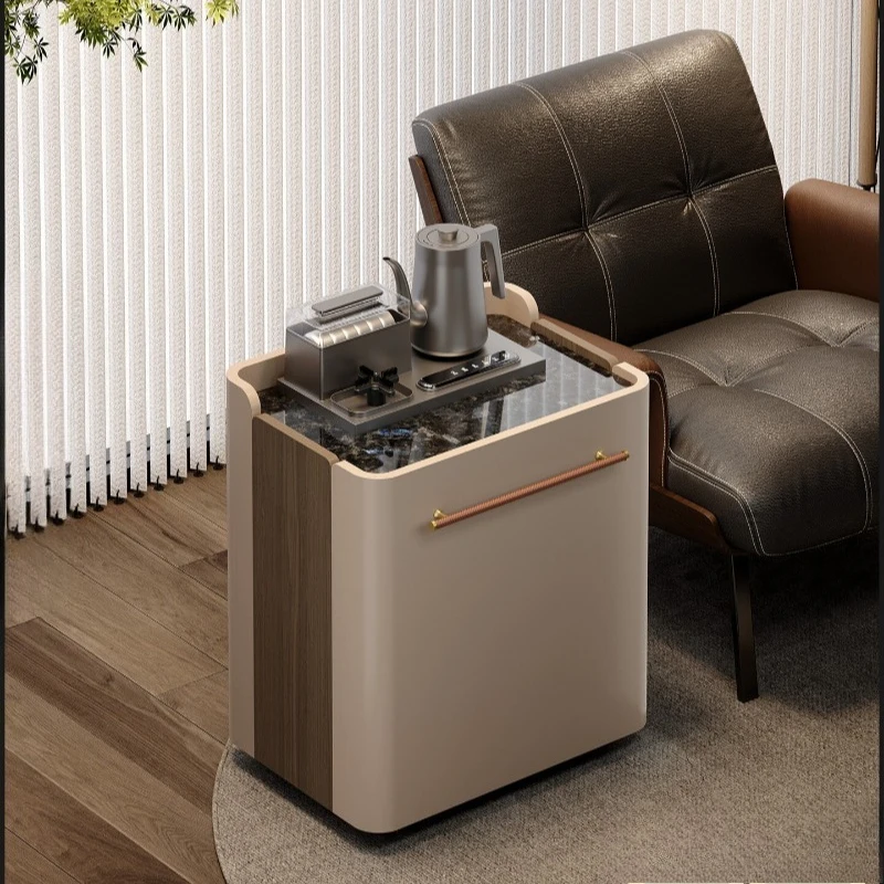 Italian movable tea table tea cabinet living room sofa side cabinet kettle water luxury stone small table