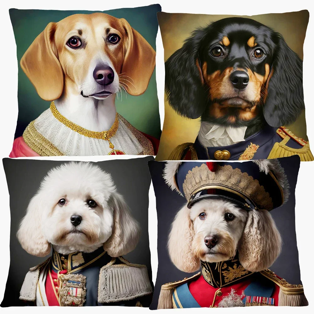 European Royal Dogs Portraits Cushion Cover Dalmatian Poodle Beagle Boston Terrier Golden Retriever Dog Art Print Pillow Case