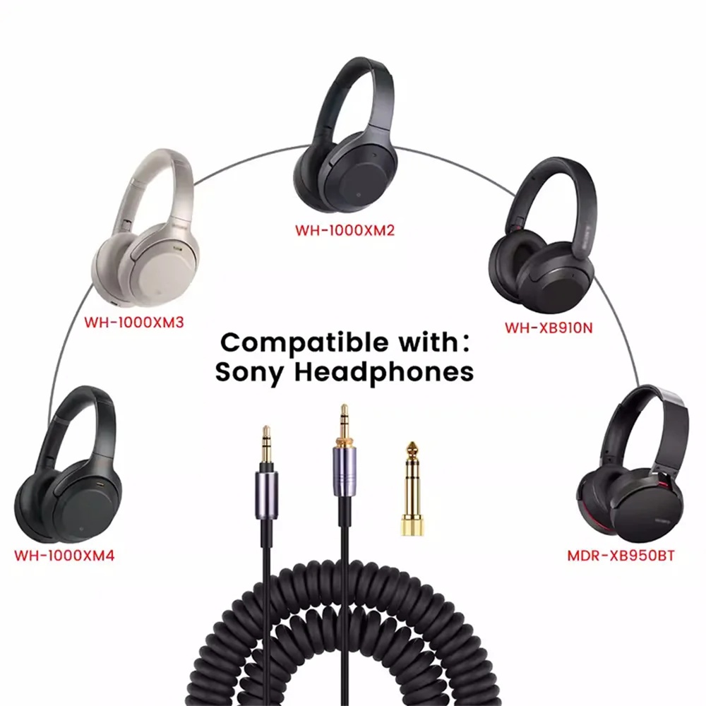 For MDR-10RBT 10RNC 10R -1R 1RMK2 1AM2 Headphone Spring Cable Replacement Coiled Audio Cable Accessories