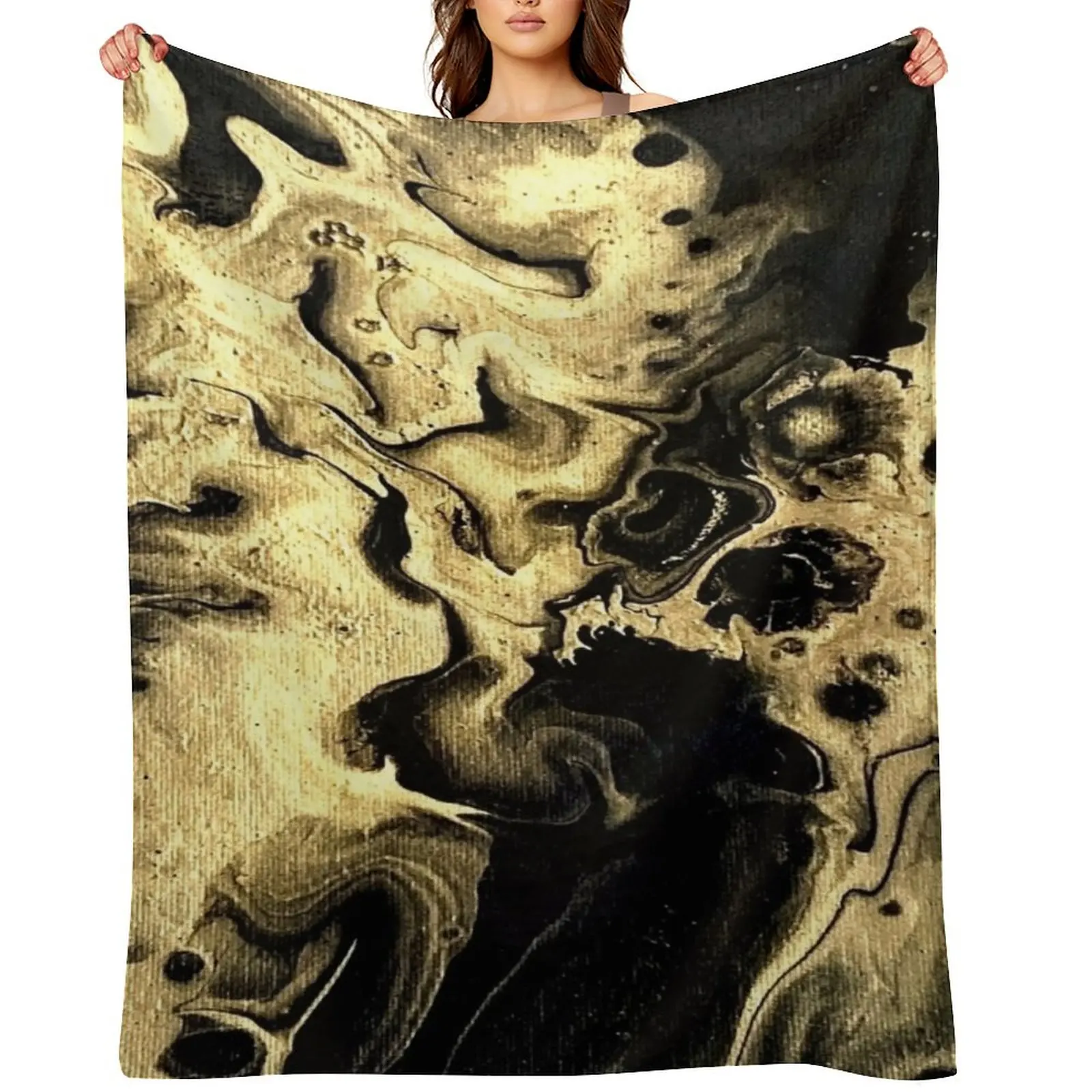 

Gold and Black Fluid Art Throw Blanket anime for babies Plush warm for winter Blankets
