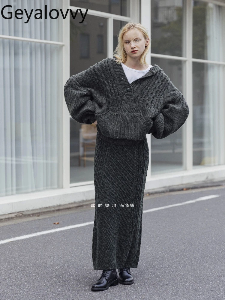 

Autumn Winter Fashionable Ladies Loose Wool Knit Skirt Japanese Style Solid Color Causal Elegant Long Skirts for Women