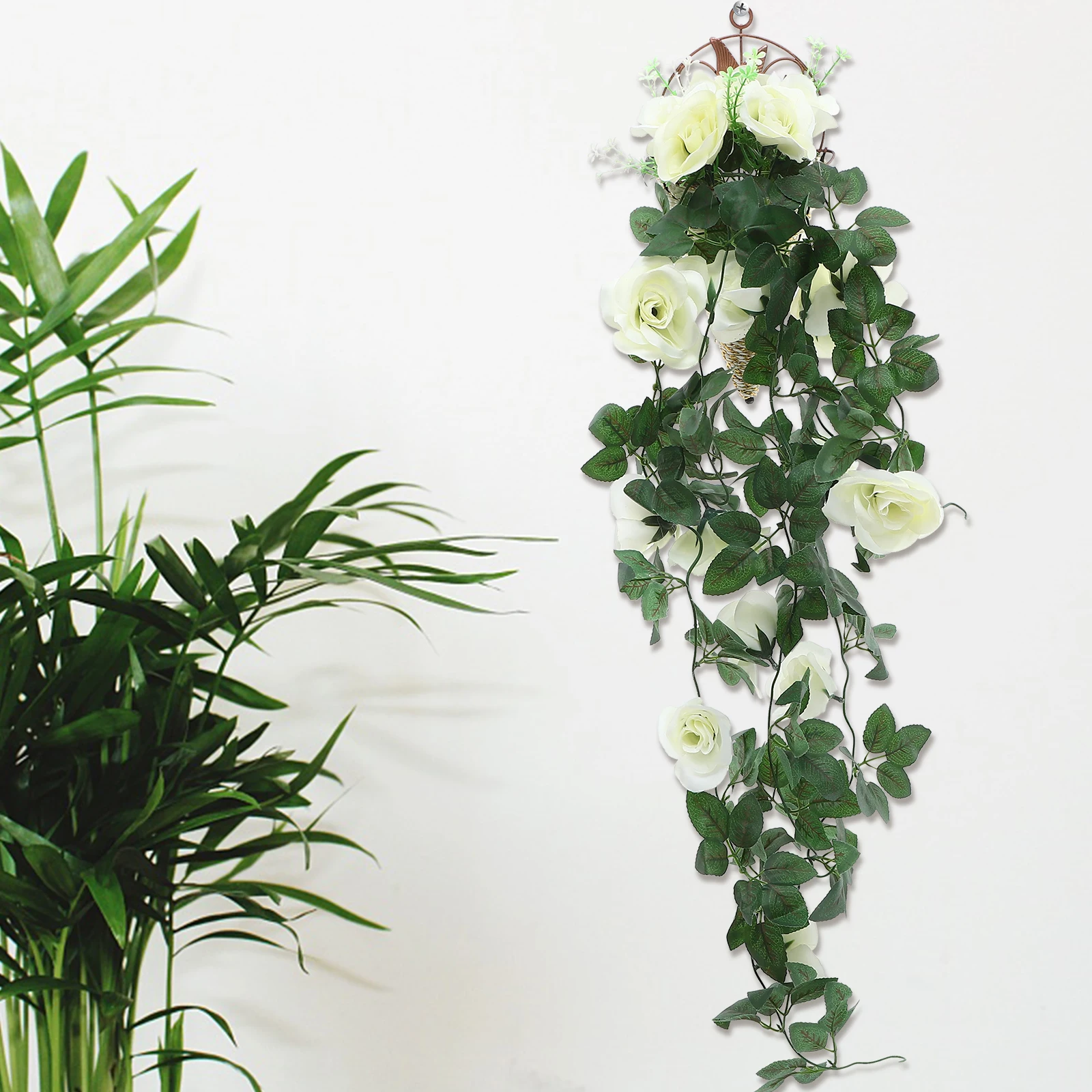 

1 set Simulated Rose Flower Vine Artificial Hanging Decor Silk Flowers Wedding Party Garden Decoration Fake Rattan Plant