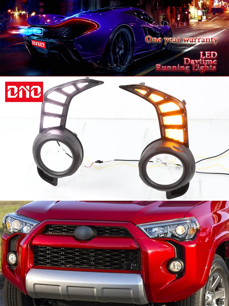 

Car LED DRL 12V Daylights For Toyota 4Runner 2014 - 2020 Yellow Turn Signal Daytime Running Headlamps Auto Driving Lamp Foglamps