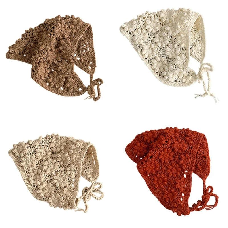 

J15U Классическая вязаная крючком детская бандана, шарф для волос, двойная повязка на голову, головной убор, мягкая текстурная