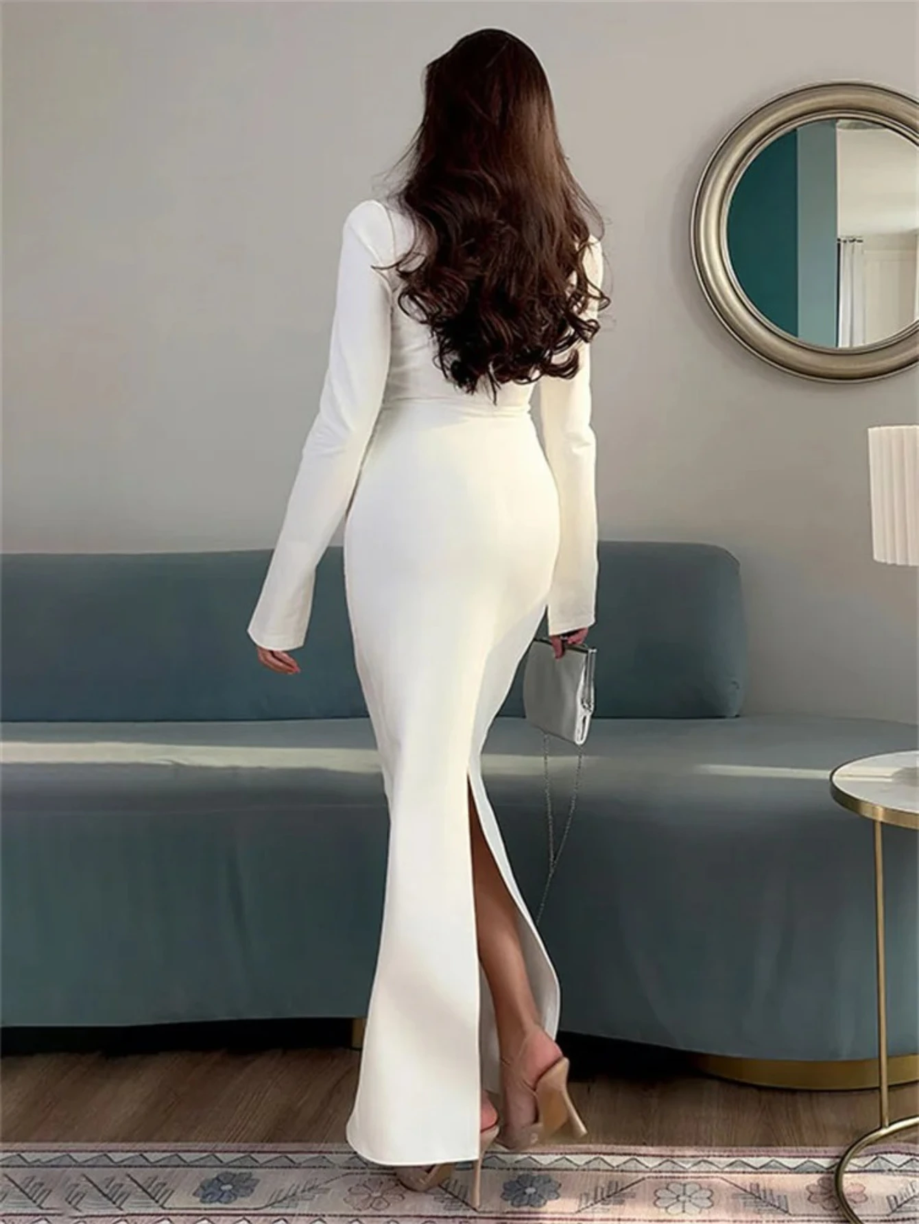 

Роскошное вечернее платье для поездок на работу, женское вечернее платье с v-образным вырезом на шнуровке и высокой талией на молнии, женское осеннее бандажное длинное платье