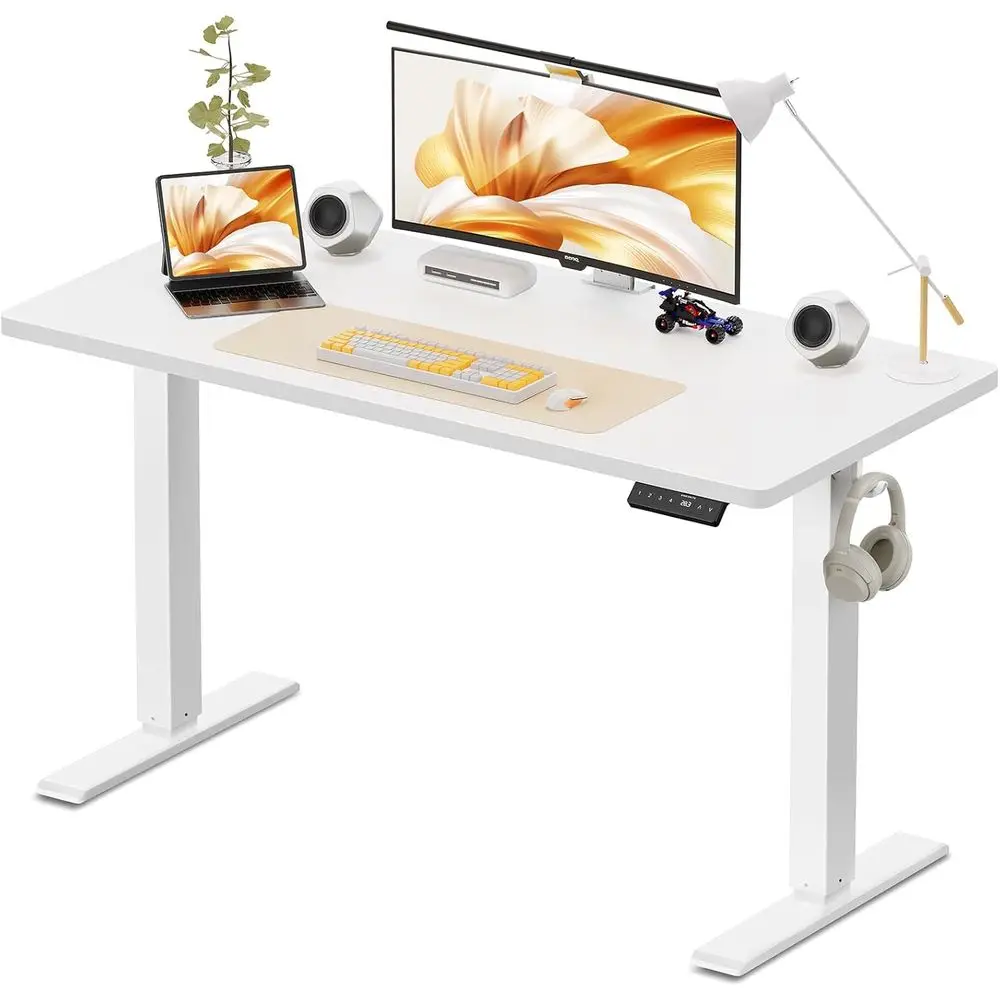 

48x24 Inches Height Adjustable Electric Standing Desk with 2 Hooks or Home Oice, Ergonomic Sit Stand up Desk with Splice Board,