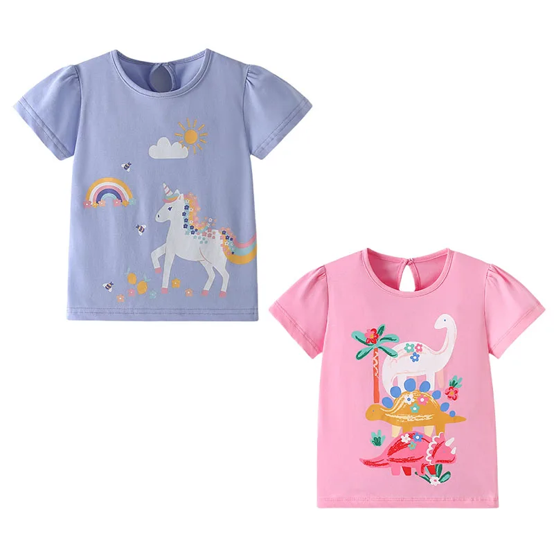 

Jumping Meters 3-8T Short Sleeve Design Kids Tees Hot Selling Cotton Summer Girls Tshirts Baby Clothes Children's Tees Tops