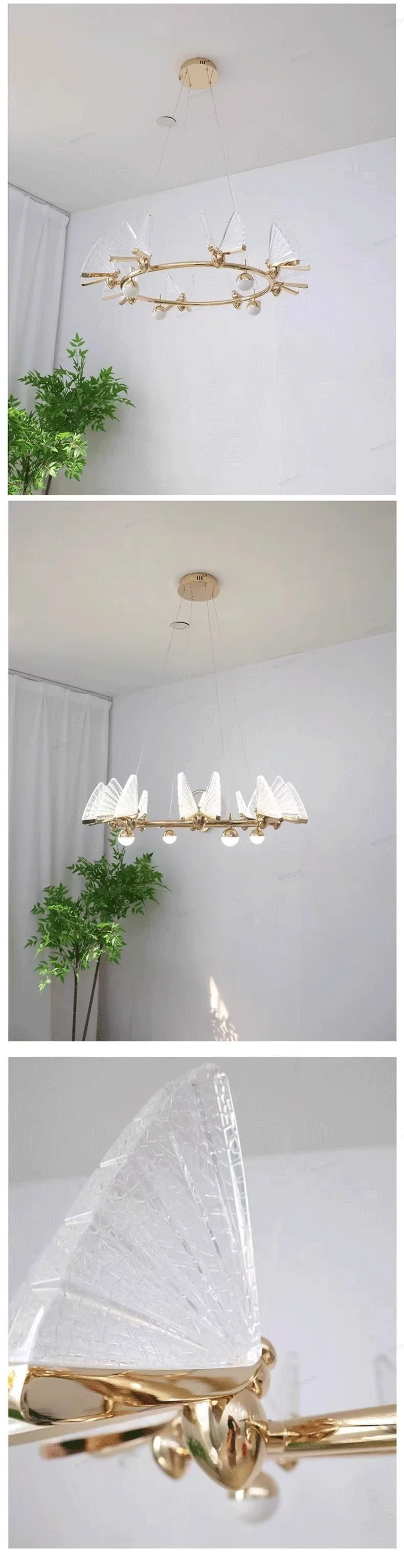Acrylic Butterfly LED Pendant Lights Living Room Gold