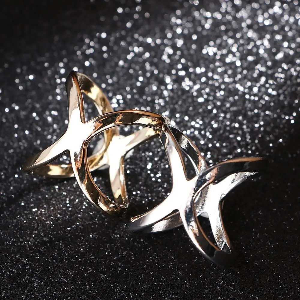 New Multipurpose Cross Hollow Simple Three Ring Scarf Button X-shaped Gold Silver Color Scarf Square Scarf Cape Button