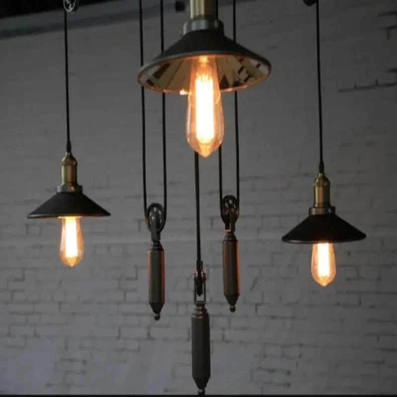 Loft vintage pendant lights Iron Pulley Lamp Bar Kitchen Home Decoration E27 Edison Light Fixtures