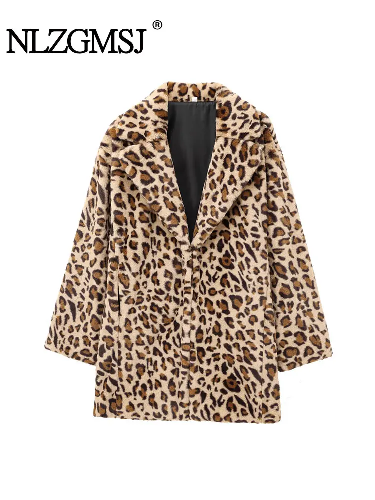 

NLZGMSJ женское тонкое пальто из искусственного меха с животным принтом, зима 2021, свободная куртка с длинными рукавами, верхняя одежда, пальто Y2K