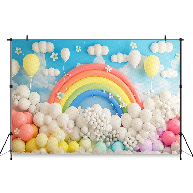 Mocsicka 誕生日写真背景レインボーバルーンパーティー用品装飾子ベビーシャワーの背景バナー Photocall