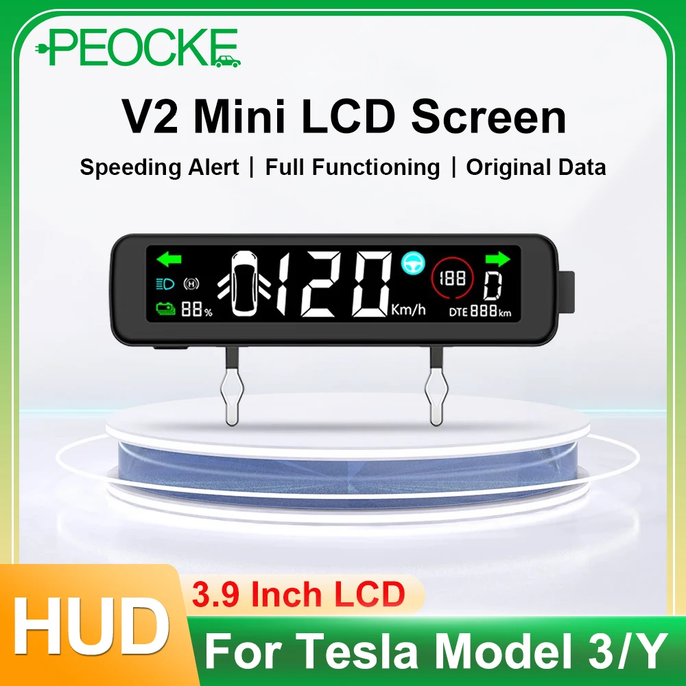 Peocke hud head-up display 3,9 zoll mini bildschirm für tesla modell 3 y tachometer antriebs messer