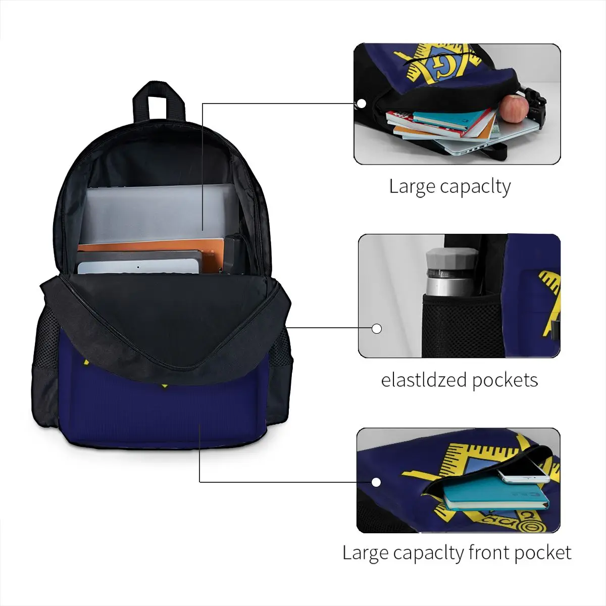 Freemason Pattern Classic Square & Compass Masonic Backpack Student BookBag Kids School Bag Laptop Shoulder Bags for