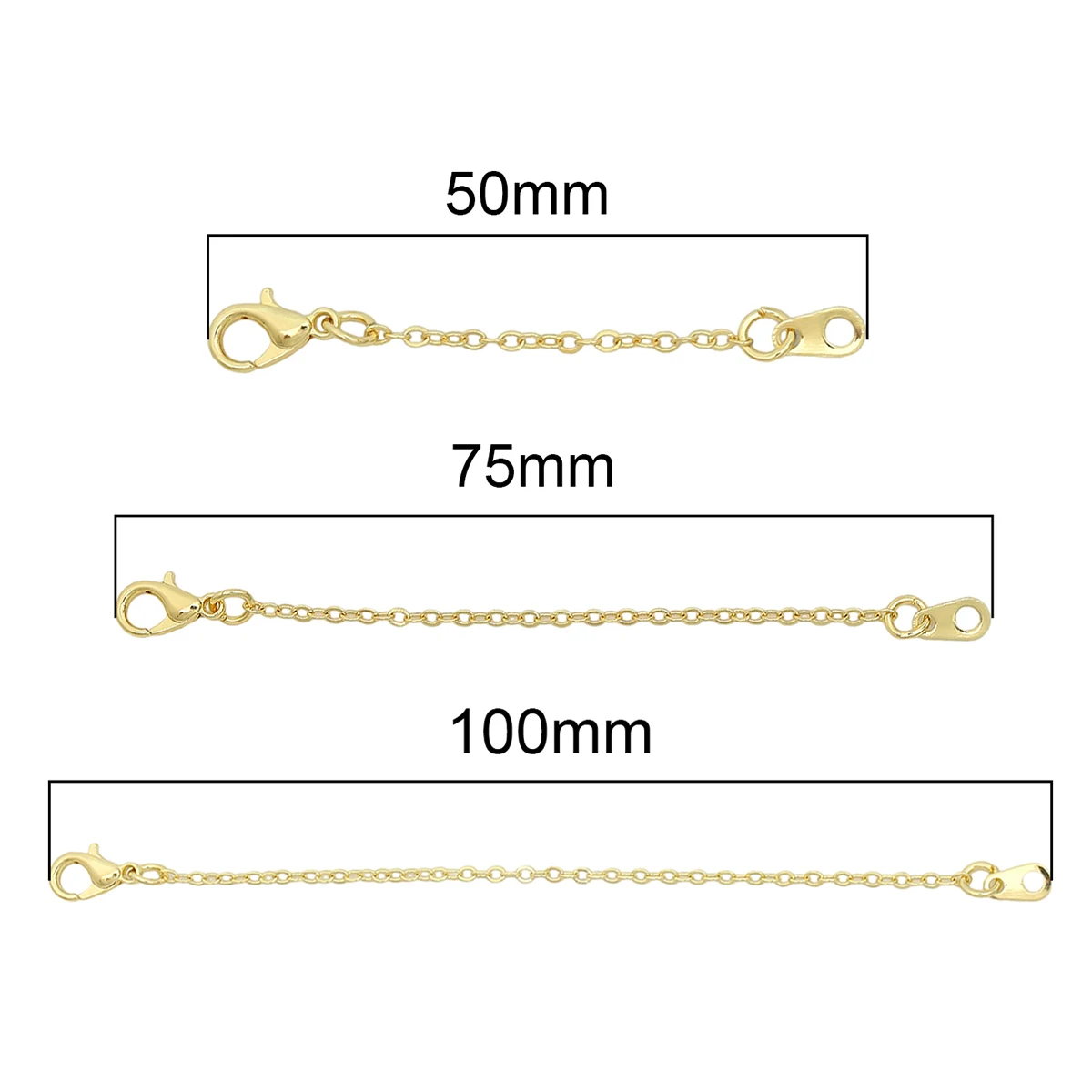 50/75/100mm 14K regulator pozłacany mosiądz przedłużka do łańcuszka z zapięcia homara dla DIY bransoletka naszyjnik biżuteria