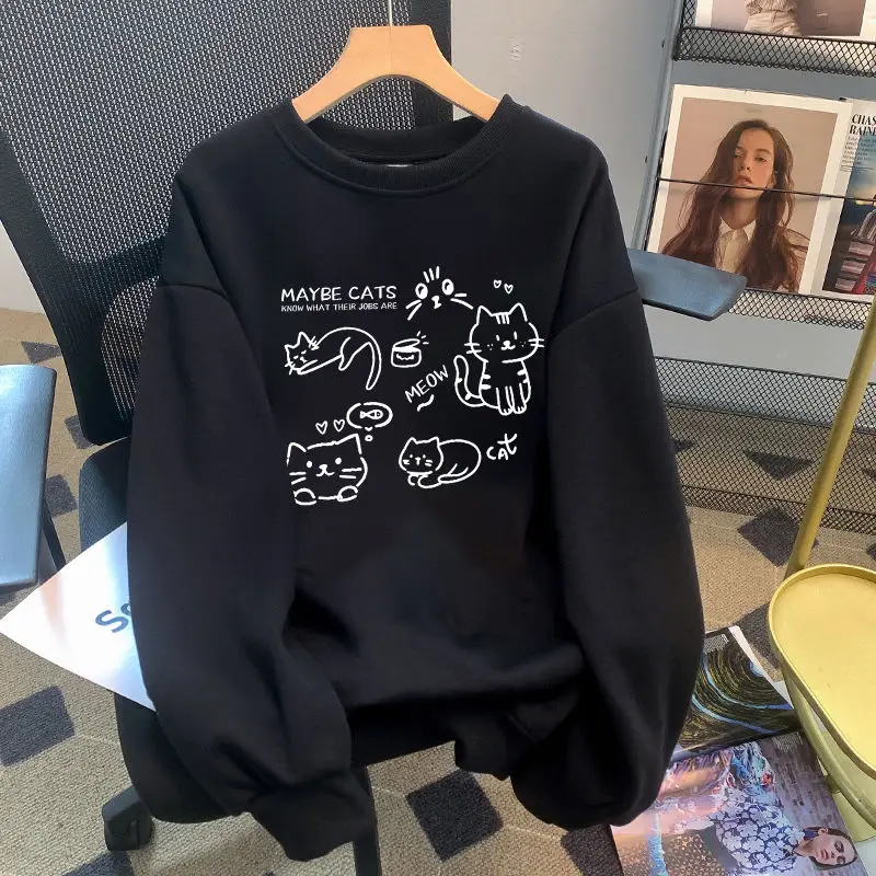 

New Round-neck Hoodless Sweatshirt for Women's Wear in Autumn and Winter, Lively Long-sleeved Top Coat