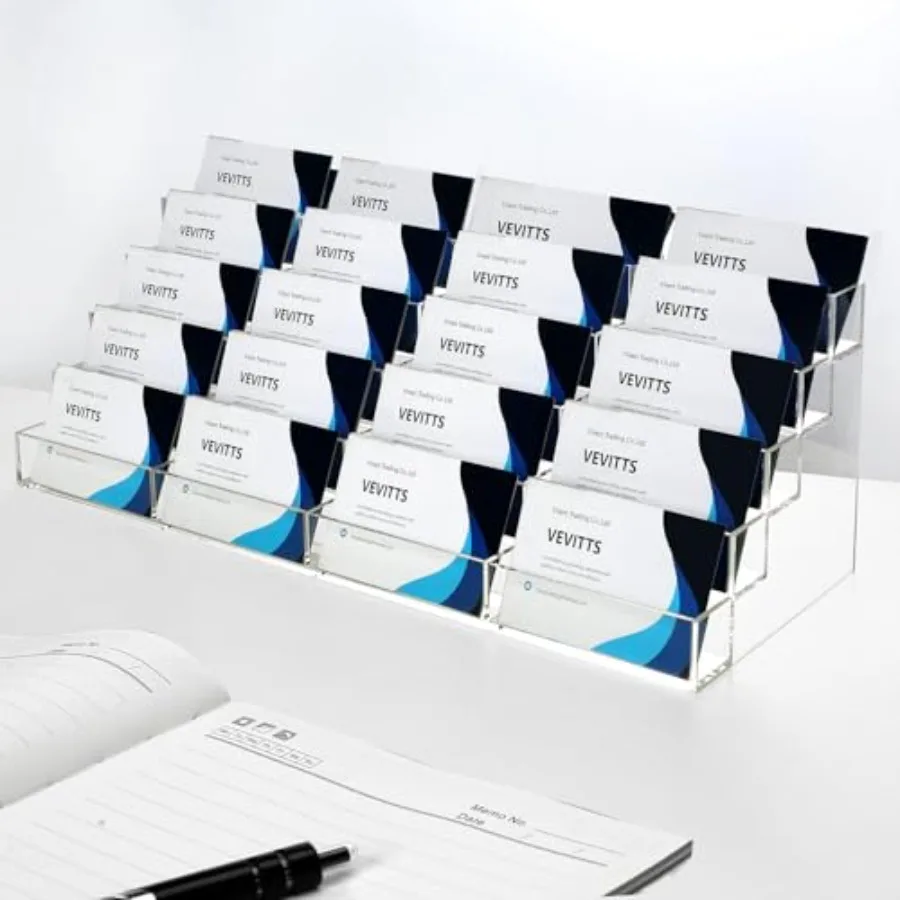 

20 Slots Acrylic Business Card Holder, Clear Plastic Desk Business Card Stand, Multi-Card Display Rack for Office Home School R