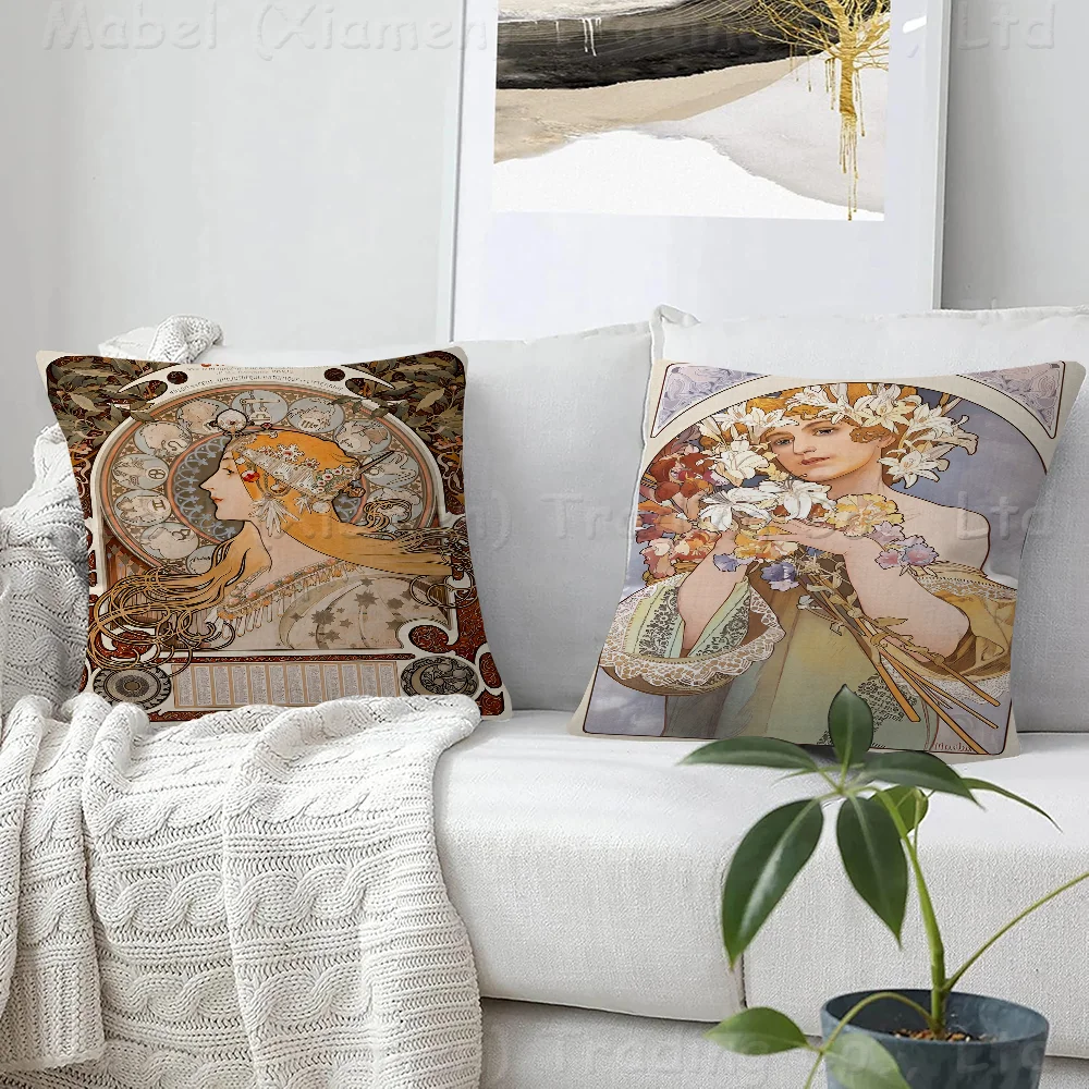 

Alphonse Mucha Cushion Cover Pillow Cover Decor Pillowcase Printed Cushion Case For Couch