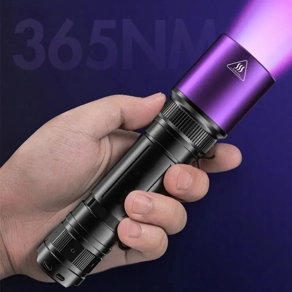 365nm High Power UV Flashlight Black Mirror Purple Lamp Detection Torch Rechargeable Pet Urine Resin Curing Detection view 4