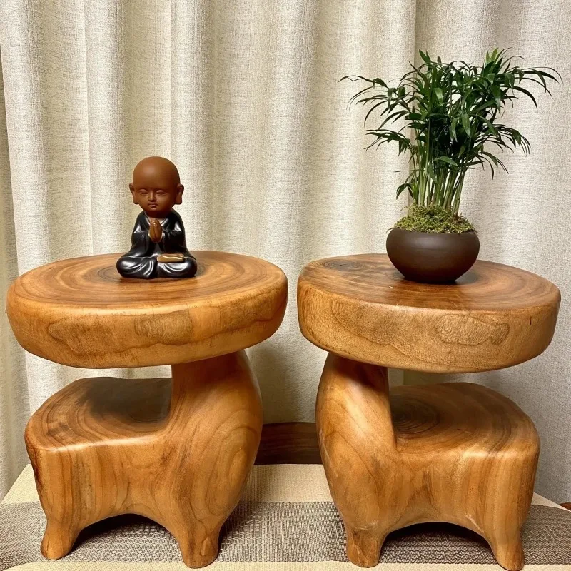 

Журнальный столик из цельного дерева для гостиной, небольшой приставной столик, креативное украшение для спальни, круглая тумбочка, украшение для дома, мебель