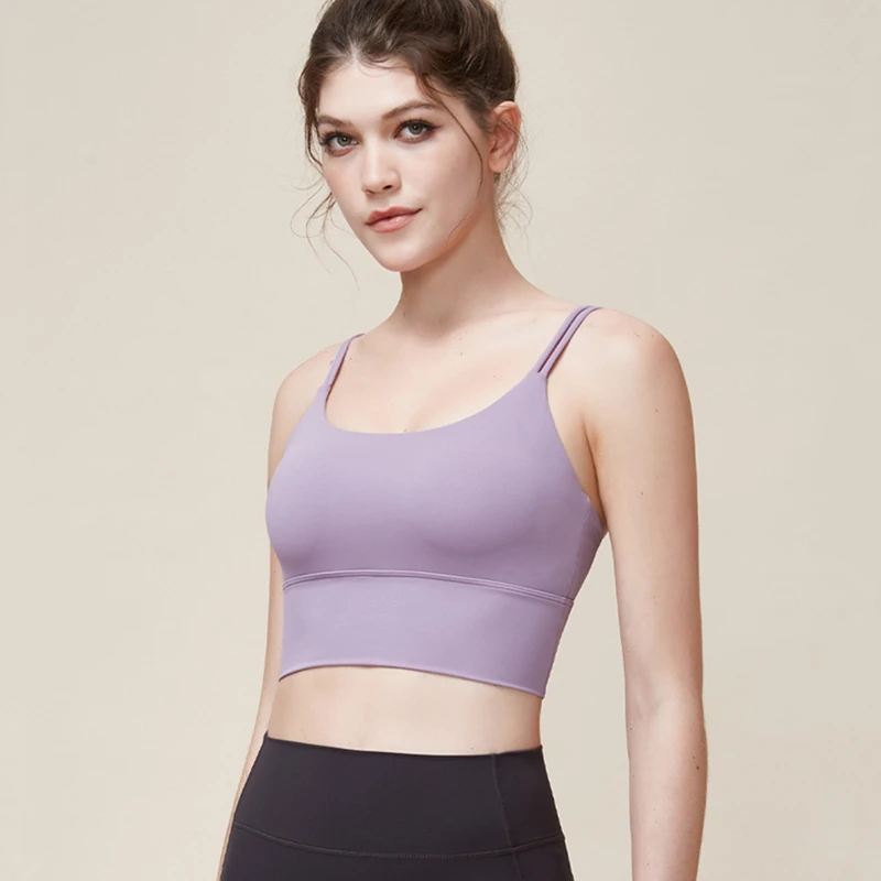 Women Sport Bras High Impact Yoga Bra Thin Straps Fitness Underwear Wide Hem Folded Running Tank Top Padded Gym Workout Vest Bra