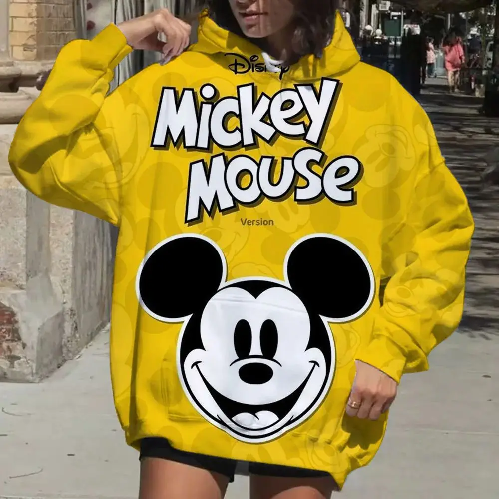 سويت شيرت بقلنسوة أصفر كلاسيكي معتمد من ديزني للنساء، 2025 خريف/شتاء جديد ميكي ماوس مطبوع كاجوال #1