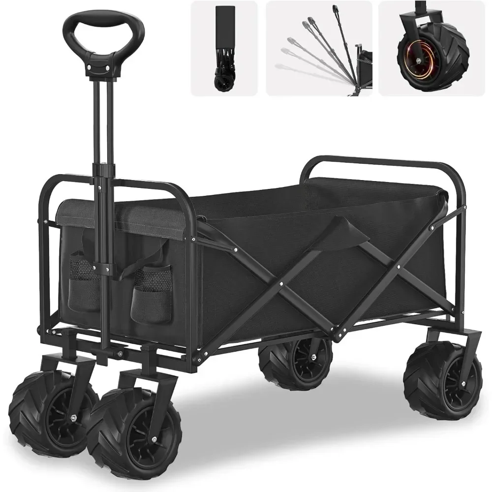 Garden Cart, with Outdoor All-Terrain Folding Wagon, Collapsible Wagon with Adjustable Handle for Camping, Garden Cart