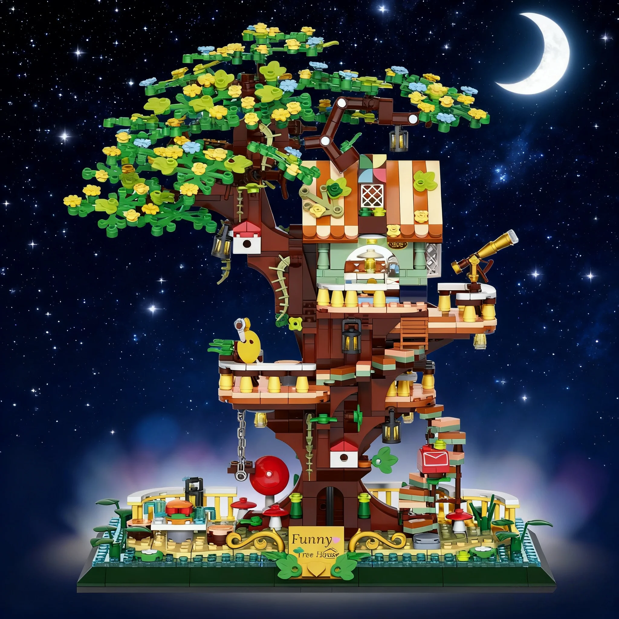 KNEW BUILT ツリーハウス ミニビルディングブロックおもちゃ - DIY 組み立て不要、暇つぶし、家の装飾、女の子や子供の祭りのためのギフト