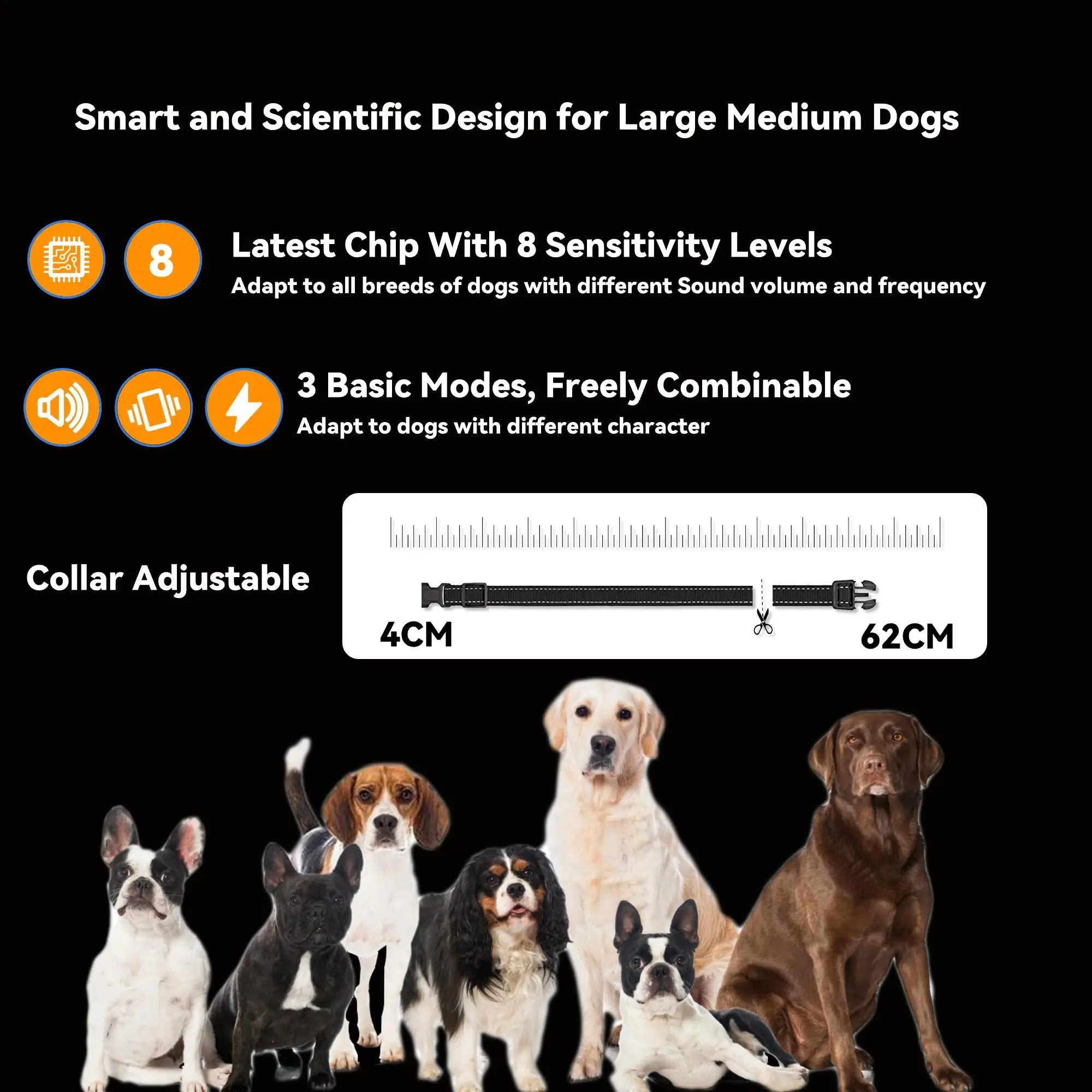 Dog Bark Collar, Effective 3 Training Modes Vibration/Shock/Beep,Smart Bark Collar for Large Medium Dogs