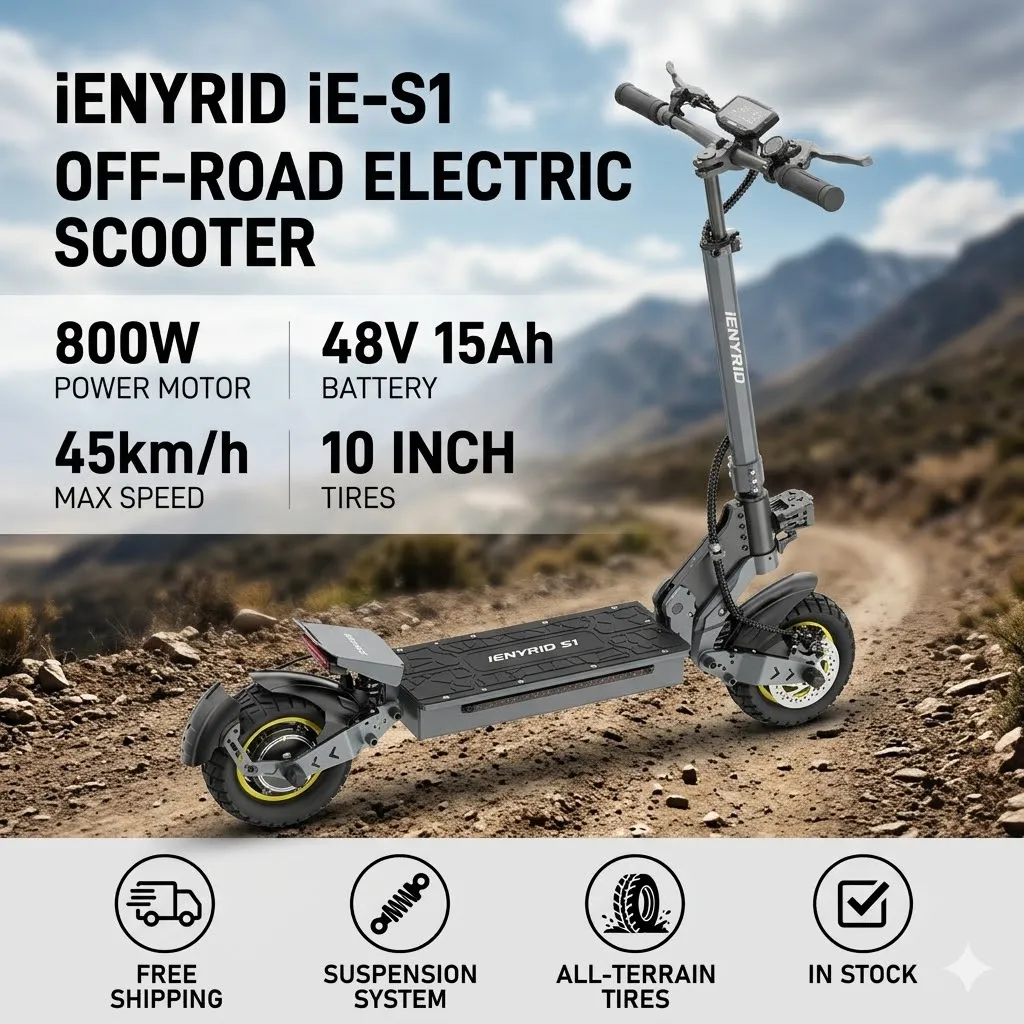 Trottinettes électriques iE-S1 EScooters avec moteur 800W, batterie 48V15Ah, écran LCD intelligent, pneus tout-terrain de 10 pouces, trottinettes électriques pour la ville