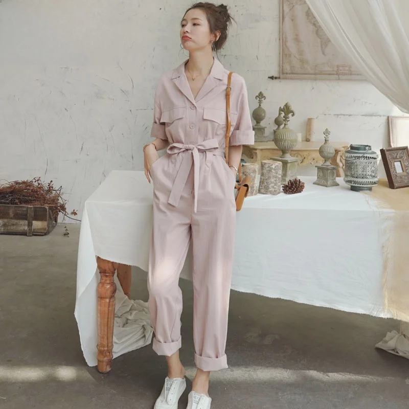 

Женский повседневный комбинезон в корейском стиле с высокой талией, свободного кроя, из полиэстера, с прямыми штанинами, модный комплект из девяти предметов