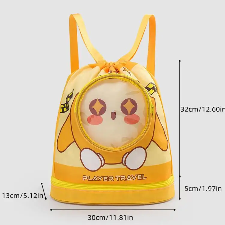 Children Solid Color Swimming Backpack Dry Wet Separation Bag Cartoon Boys Girls Waterproof Beach Clothes Organize Storage Pouch