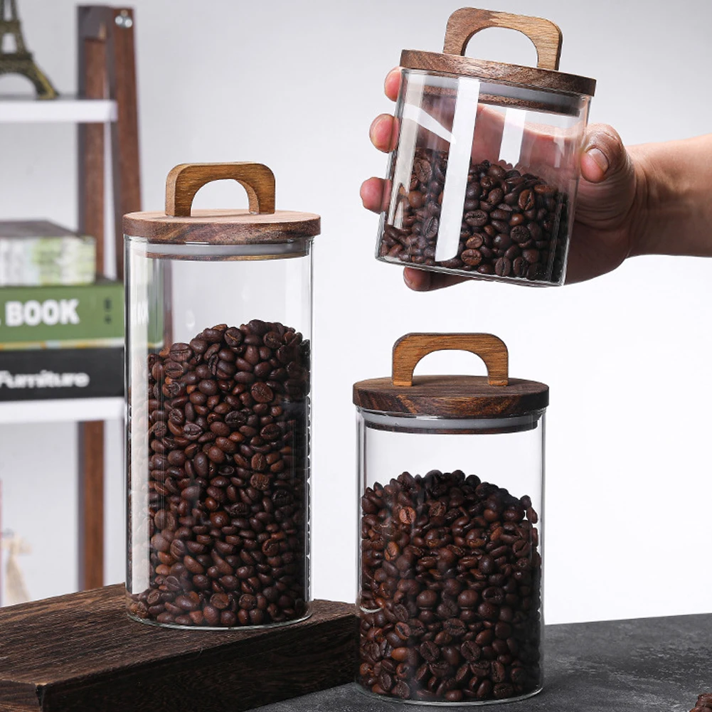 Voltsify 800ML Glass Storage Jar with Wooden Lid Food Storage Jar Tea Storage Containers Canisters