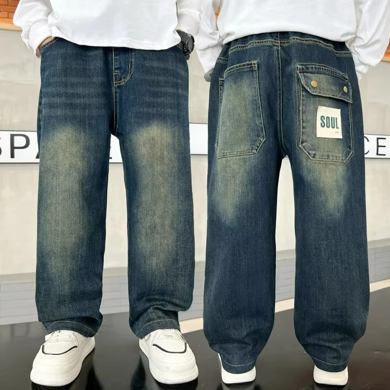 Pantalones vaqueros para niño grande, pantalones vaqueros informales anchos y rectos para niño, pantalones vaqueros elegantes para bebé de 5 a 14 años